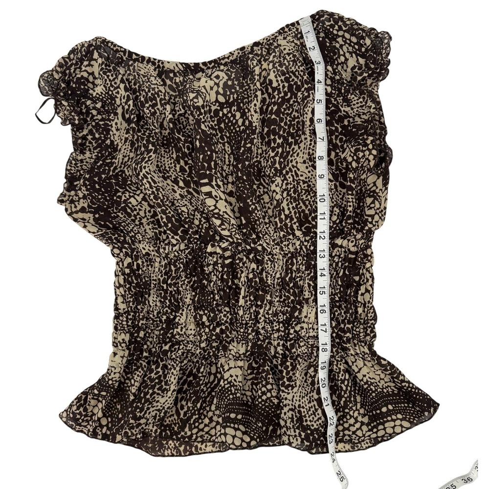 Allison Taylor 90's Brown Animal Print Smocked Waist Peplum L Blouse Sleeveless - Picture 5 of 5